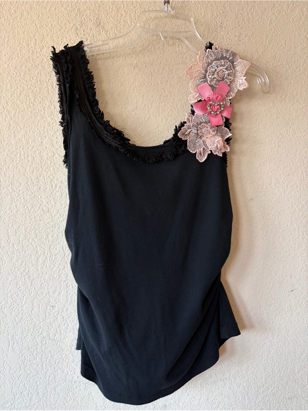Spool Rusched Side Embelished Black Tank L